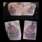 #Piercingmettmann #tattooinmettmann #tattoo-inmettmann #mimicreola #piercingschmuckmettmann #dermalankermettmann #skindivermettmann #dermalanchormettmann 7 Dermal Anker in Kombination mit Cupcake Tattoos